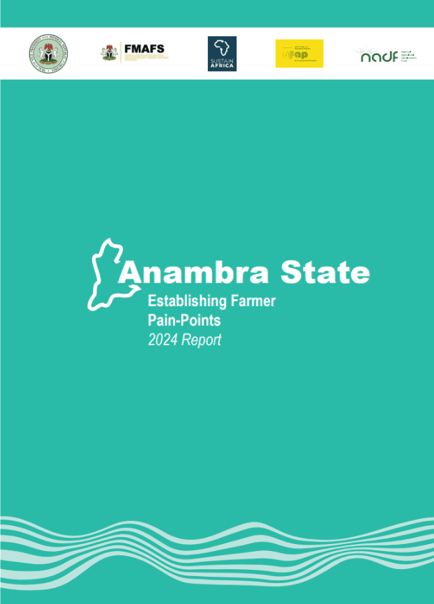 Cover page of Anambra State 2024 Farmer Pain-Points Report with logos.